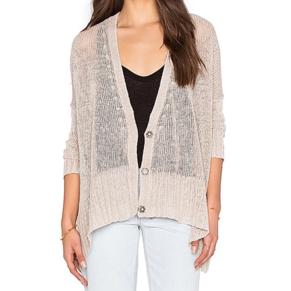 FREE PEOPLE Vee Vee Open Knit Linen Layering Cardigan Sweater Size S